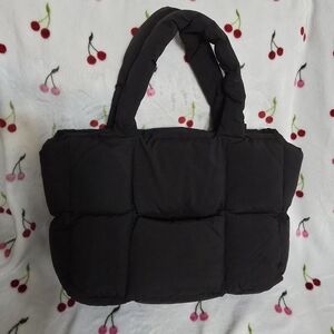 Black Quilted Puffer Tote Bag